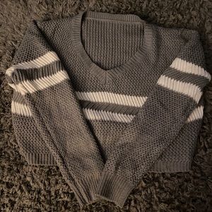 Grey Striped Crop Top Sweater